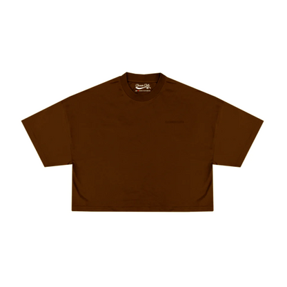 Brown tee shirt with embroidered logo